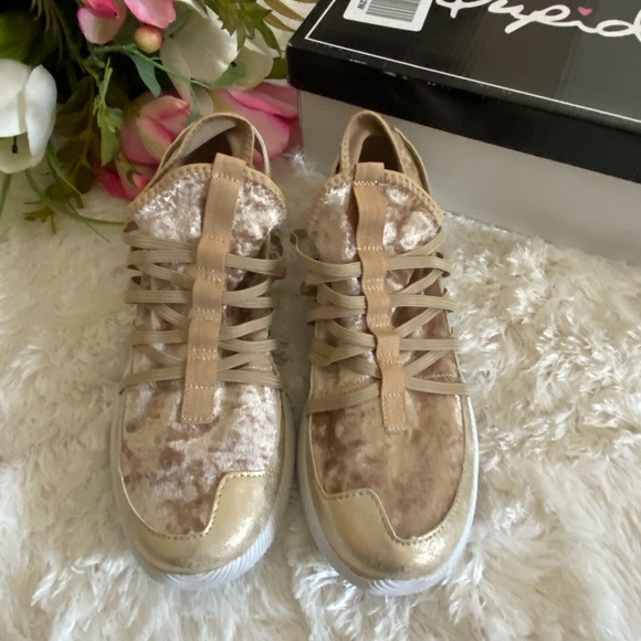 LAST PAIR! Qupid Gold Velvet Tennis Shoes - Picture 2 of 9